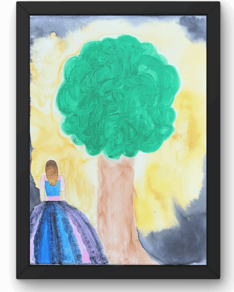second place painting of girl and tree in faith academy and beloved gallery art competition